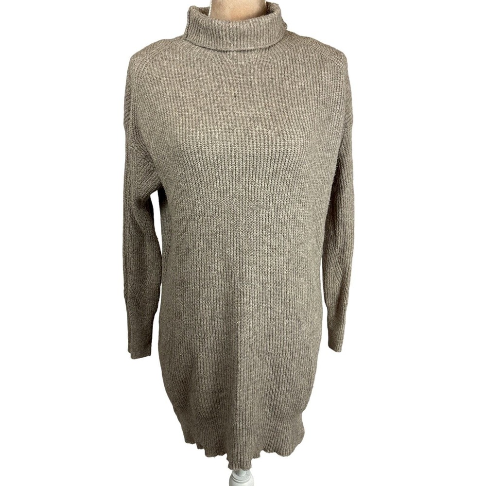 Aerie Womens XS Sweater Tunic Dress Earthy Neuteral Tan‎ Brown Funnel Neck